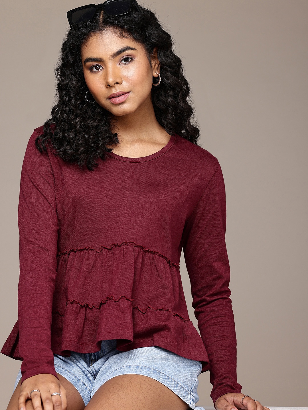 

The Roadster Life Co. Long Sleeves A-Line Top, Maroon