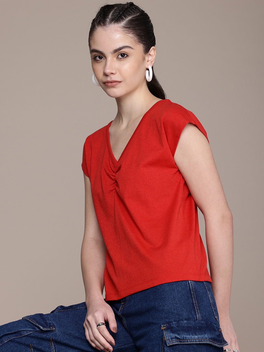 

The Roadster Life Co. Extended Sleeves Ruched Top, Red