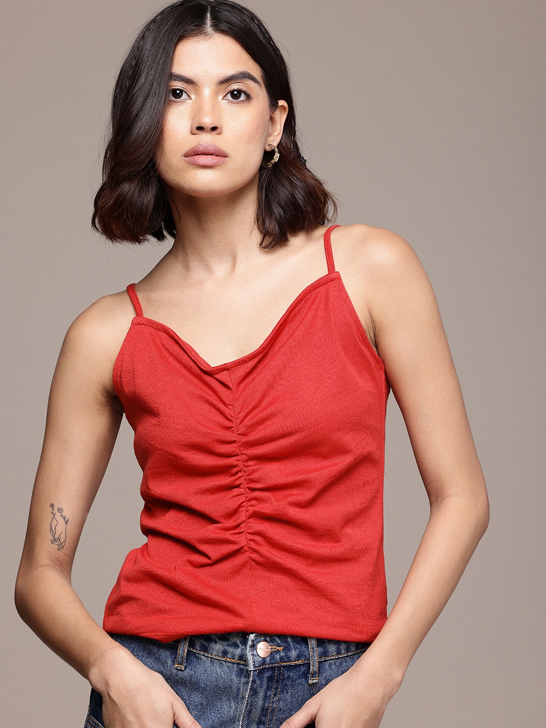 

The Roadster Life Co. Shoulder Straps Ruched Fitted Top, Red