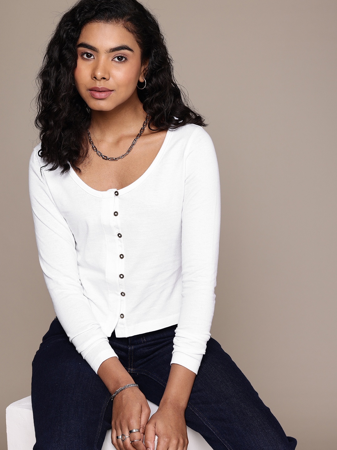 

The Roadster Life Co. Scoop Neck Long Sleeves Knitted Top, White