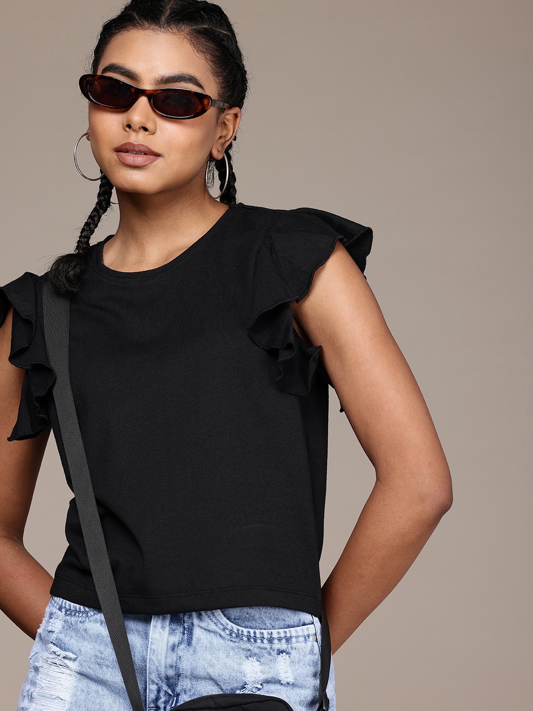 

The Roadster Life Co. Solid Flutter Sleeves Top, Black