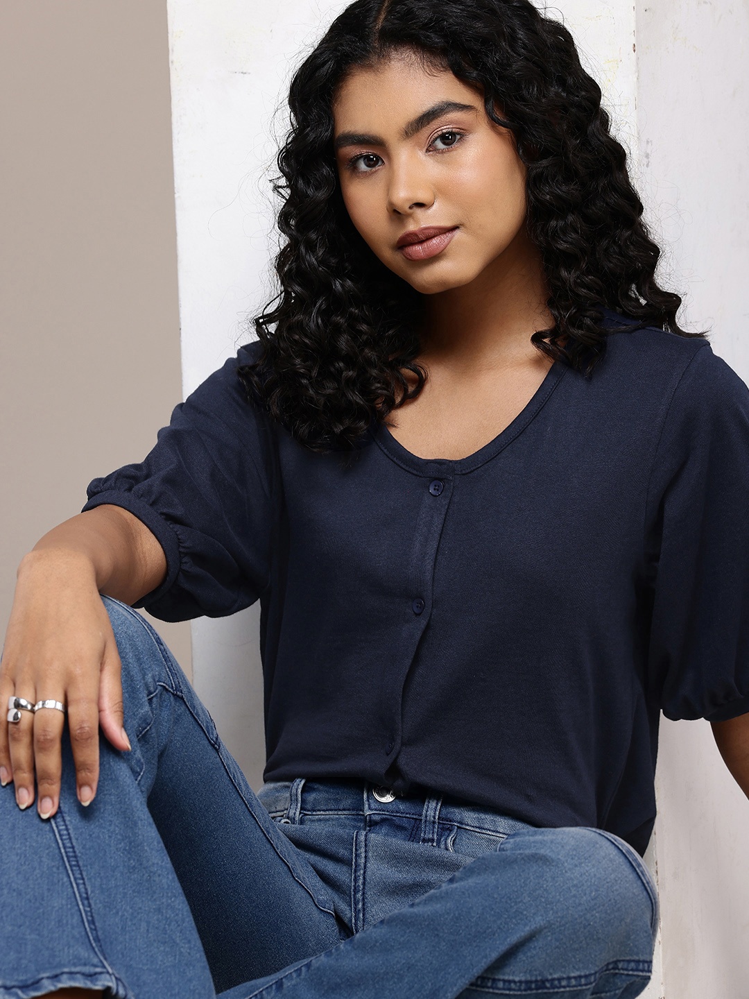 

The Roadster Life Co. Round Neck Top, Navy blue