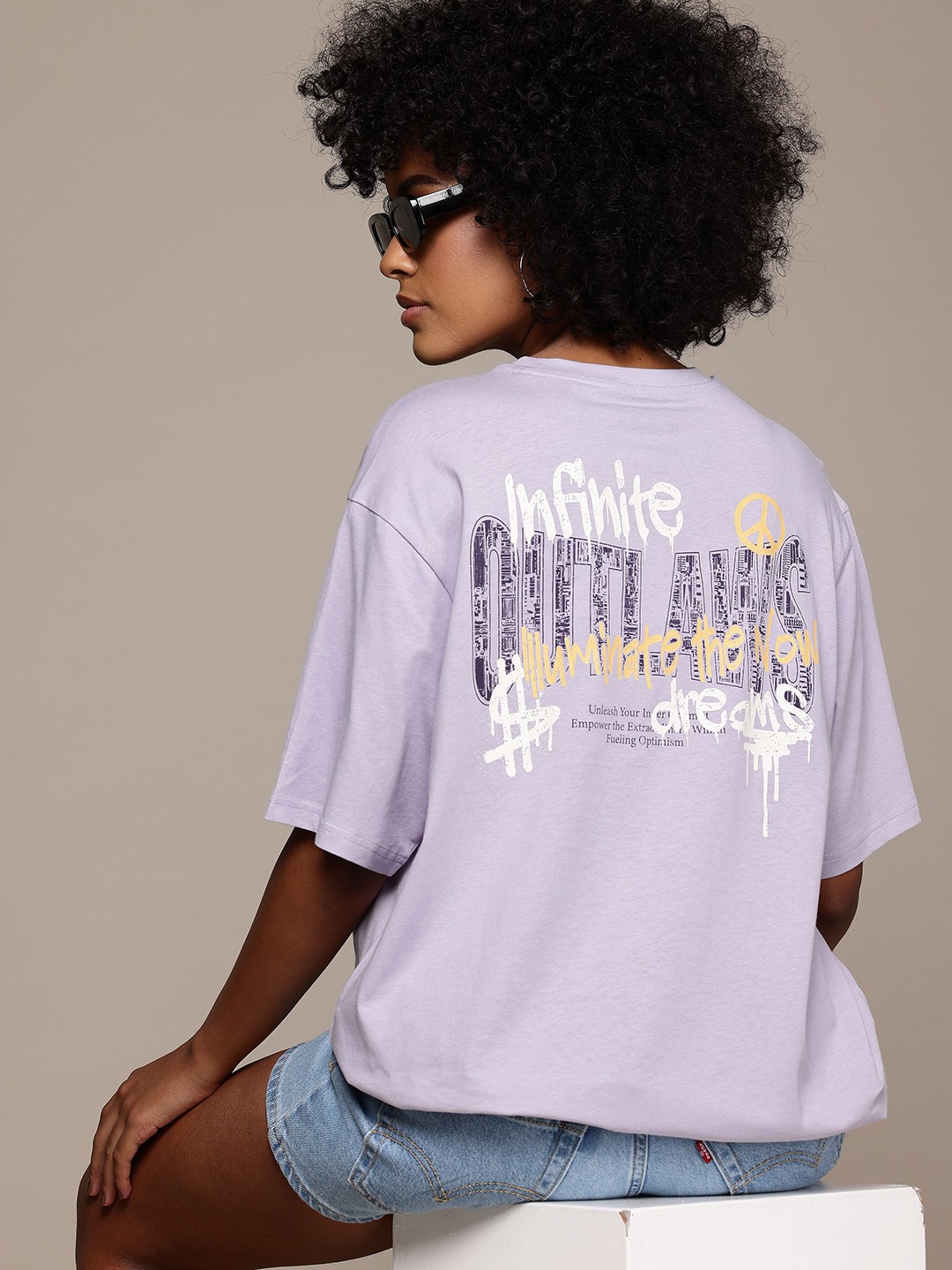 

The Roadster Lifestyle Co. Typography Printed Drop-Shoulder Pure Cotton T-shirt, Lavender