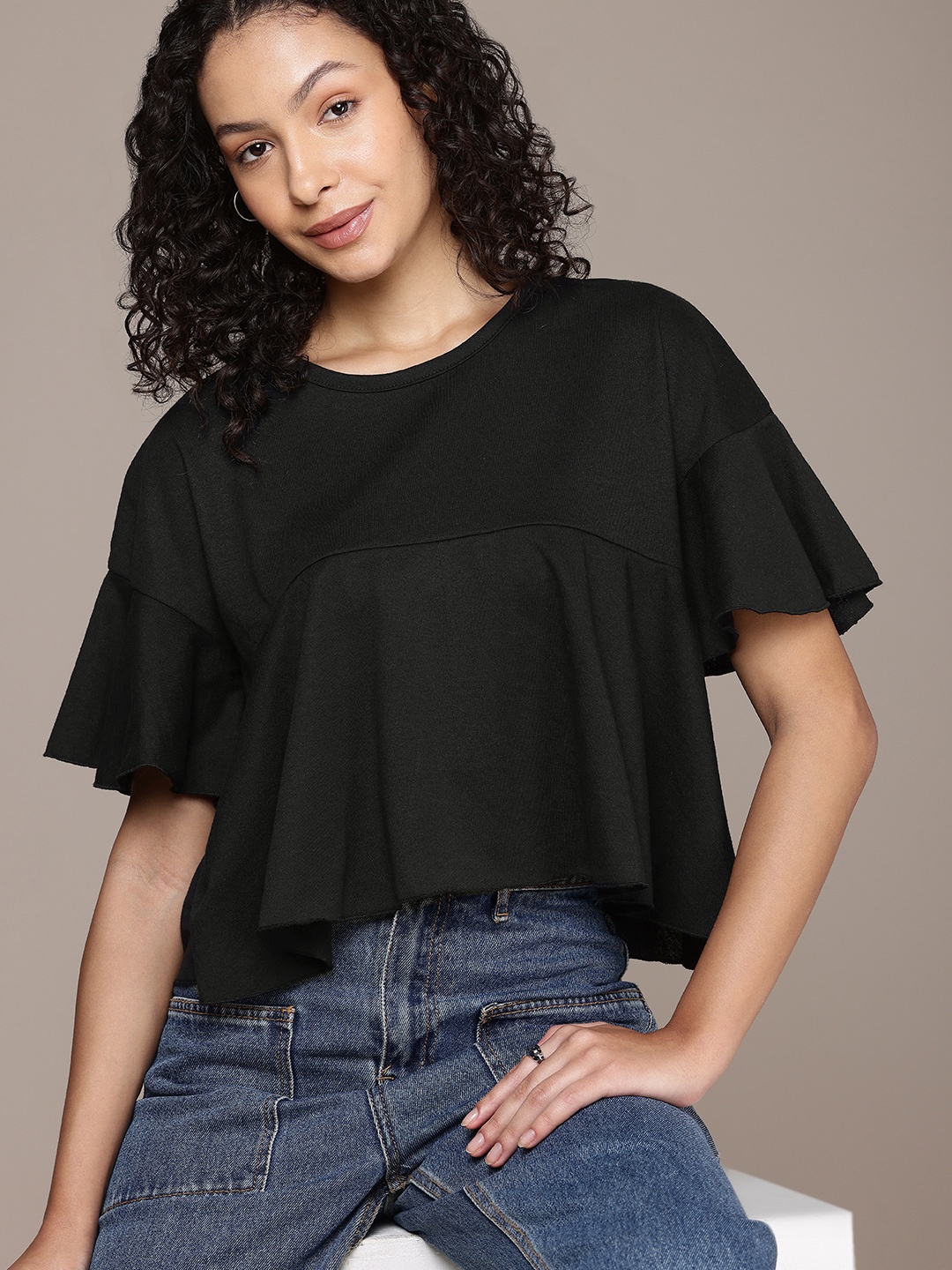 

The Roadster Life Co. Flared Sleeves Empire Top, Black