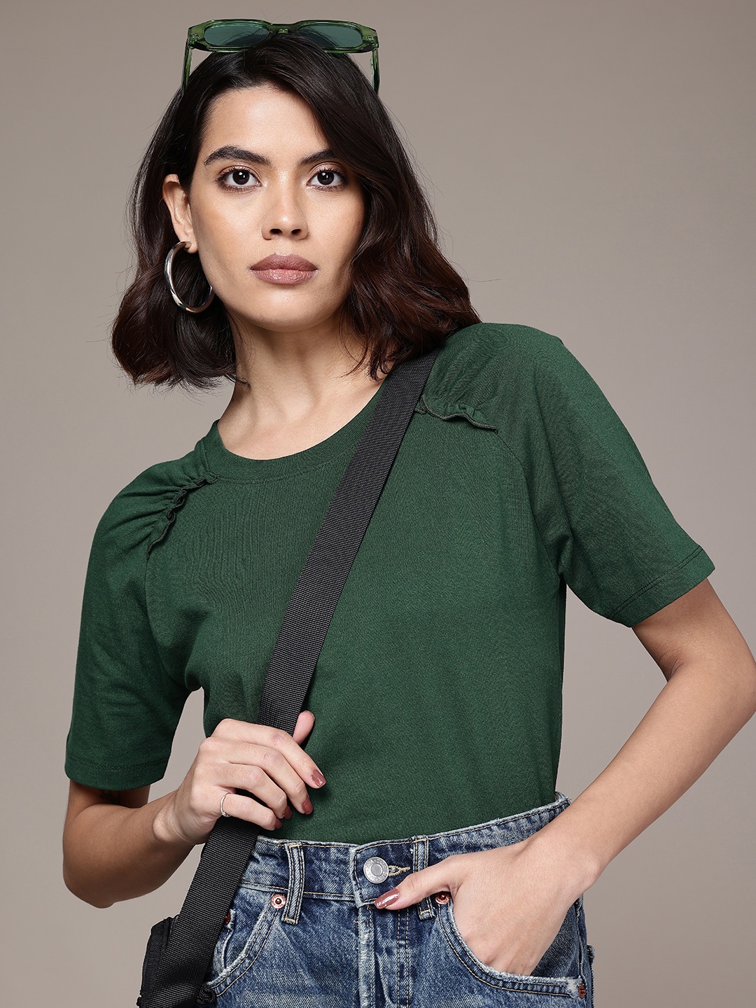 

The Roadster Life Co. Ruffles Detail Raglan Sleeve Top, Green