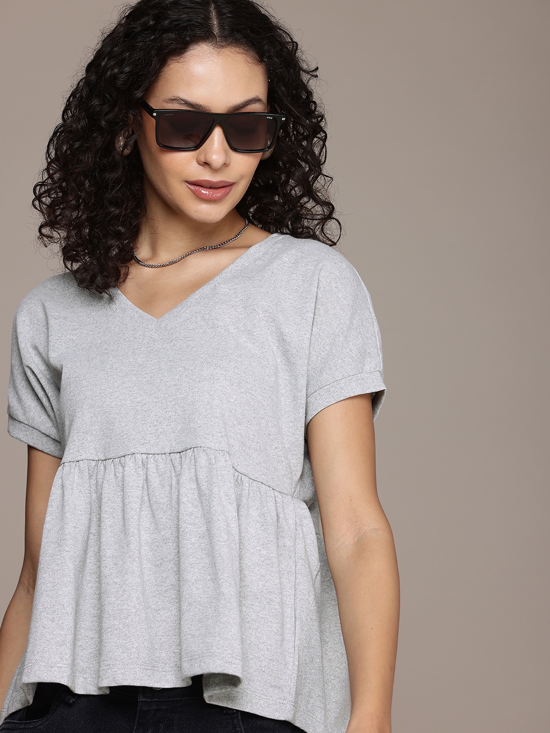 

The Roadster Life Co. V-Neck A-Line Top, Grey