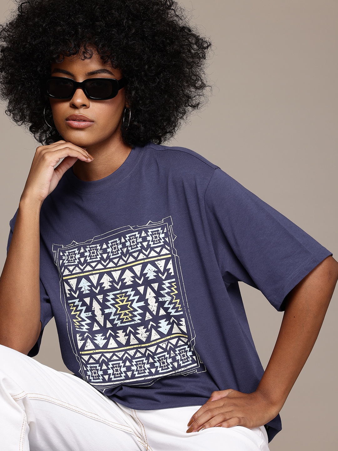 

The Roadster Lifestyle Co. Women Printed Pure Cotton Oversized T-shirt, Violet