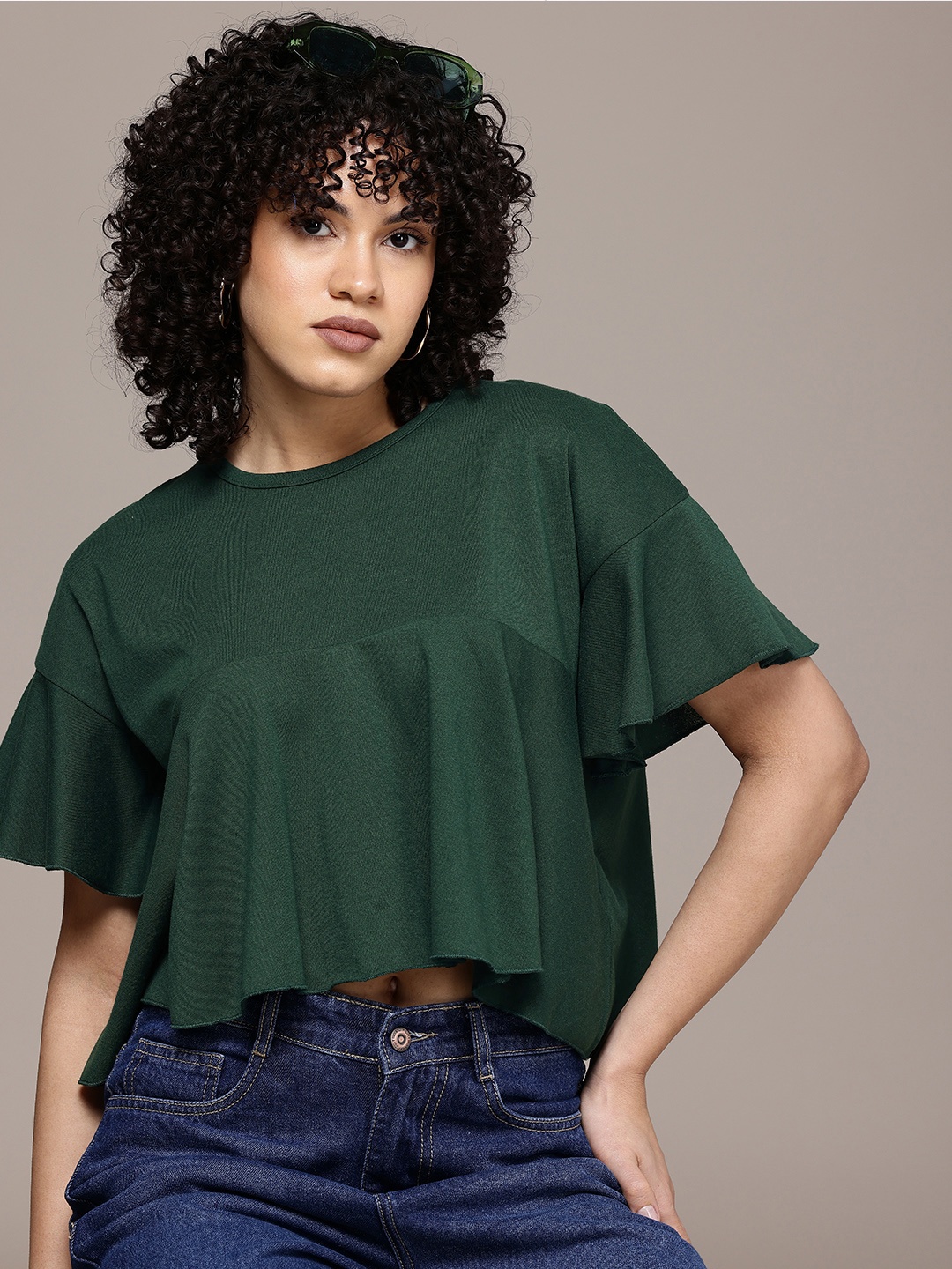 

The Roadster Life Co. Flared Sleeves Empire Top, Green