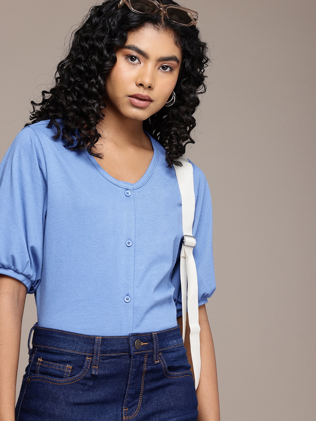 

The Roadster Life Co. Puff Sleeves Top, Blue