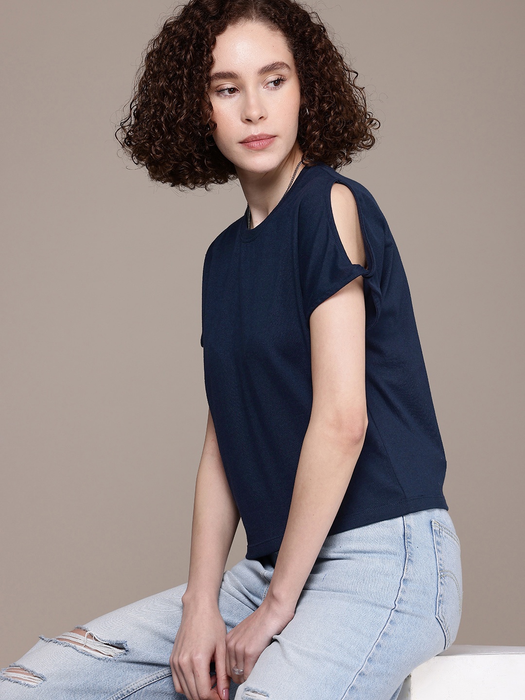 

The Roadster Life Co. Cut-out Sleeves T-shirt, Navy blue