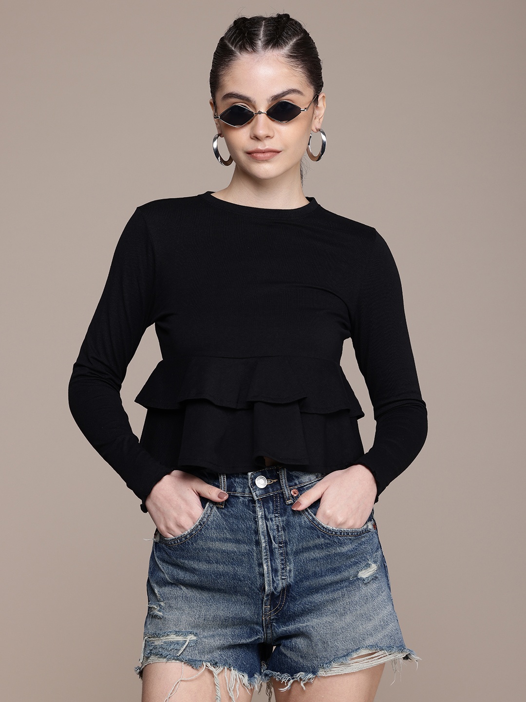 

The Roadster Life Co. Long Sleeves Ruffles A-Line Top, Black