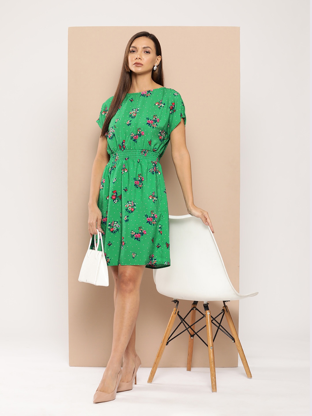 

INVICTUS Floral Print Fit & Flare Dress, Green