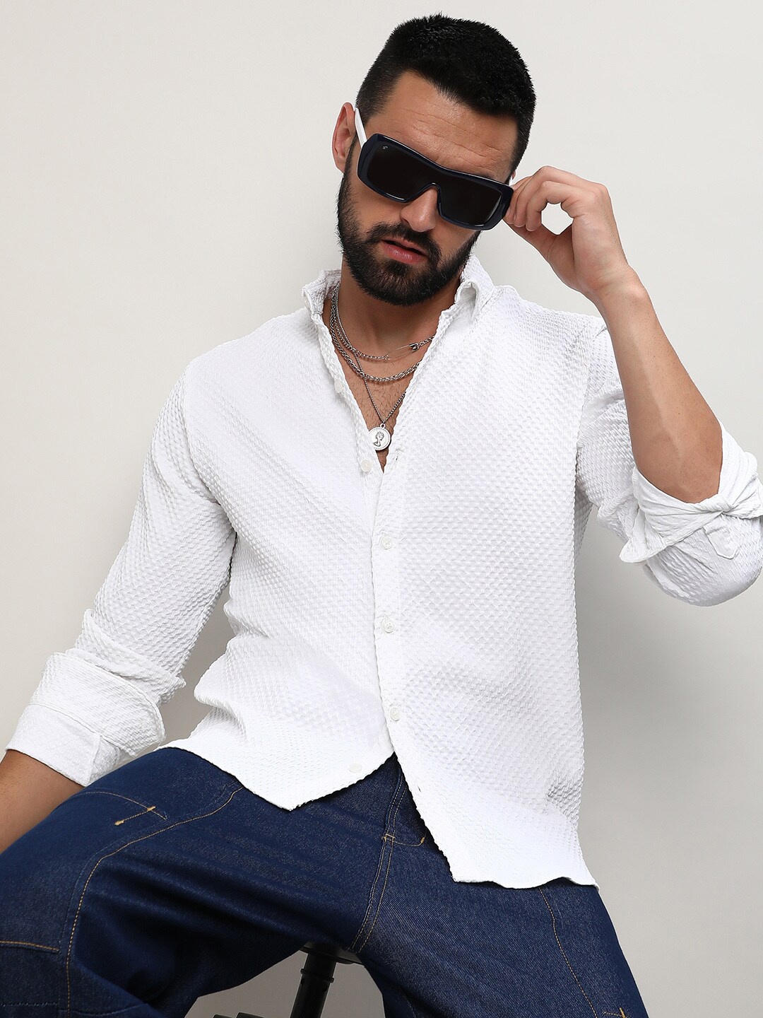

Campus Sutra Men Classic Opaque Printed Casual Shirt, White