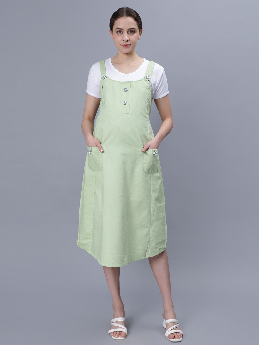

NIGHTSPREE Maternity Pinafore Midi Dress, Green