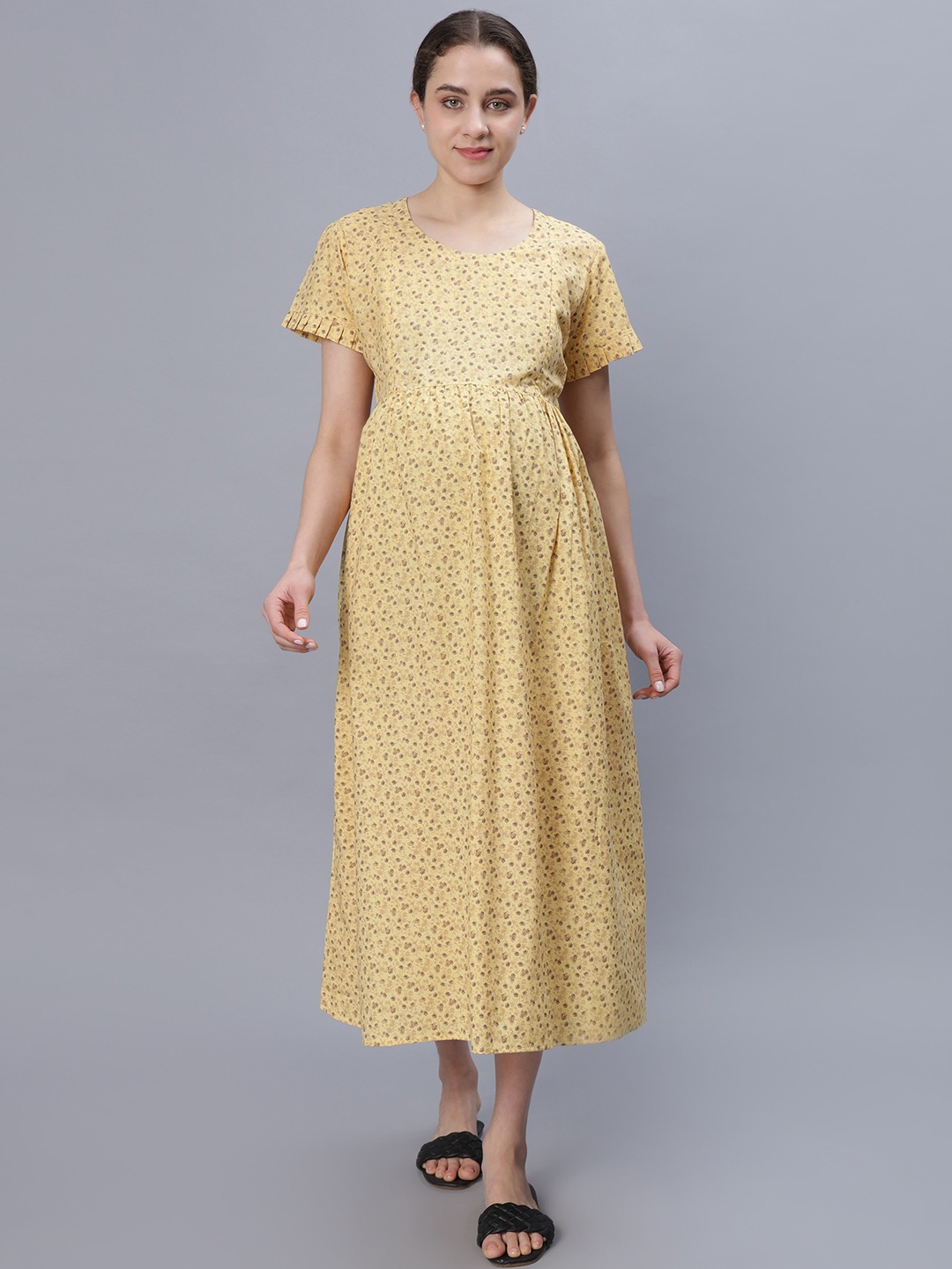 

NIGHTSPREE Floral Print Maternity Empire Midi Dress, Yellow