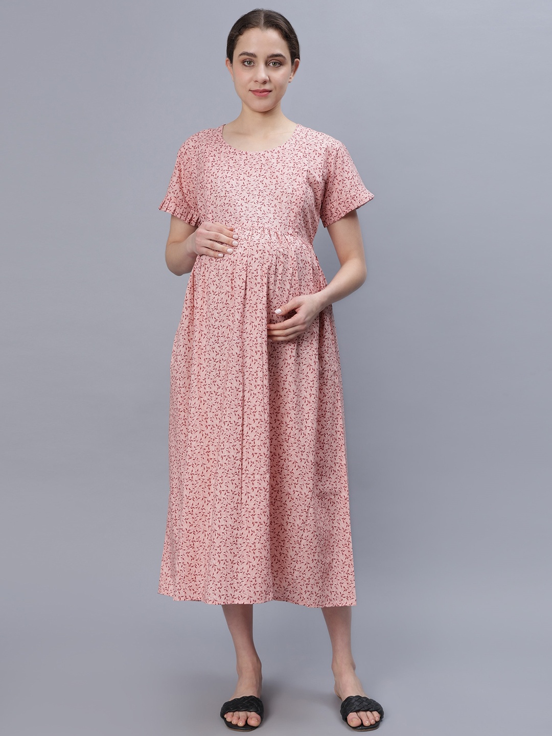 

NIGHTSPREE Floral Print Maternity Empire Midi Dress, Pink