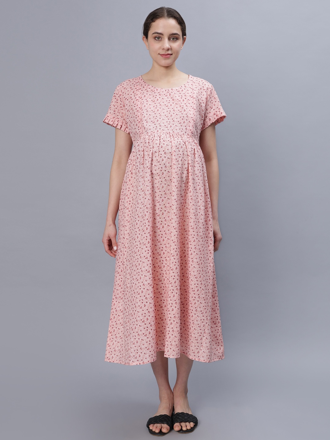 

NIGHTSPREE Floral Print Maternity Empire Midi Dress, Pink