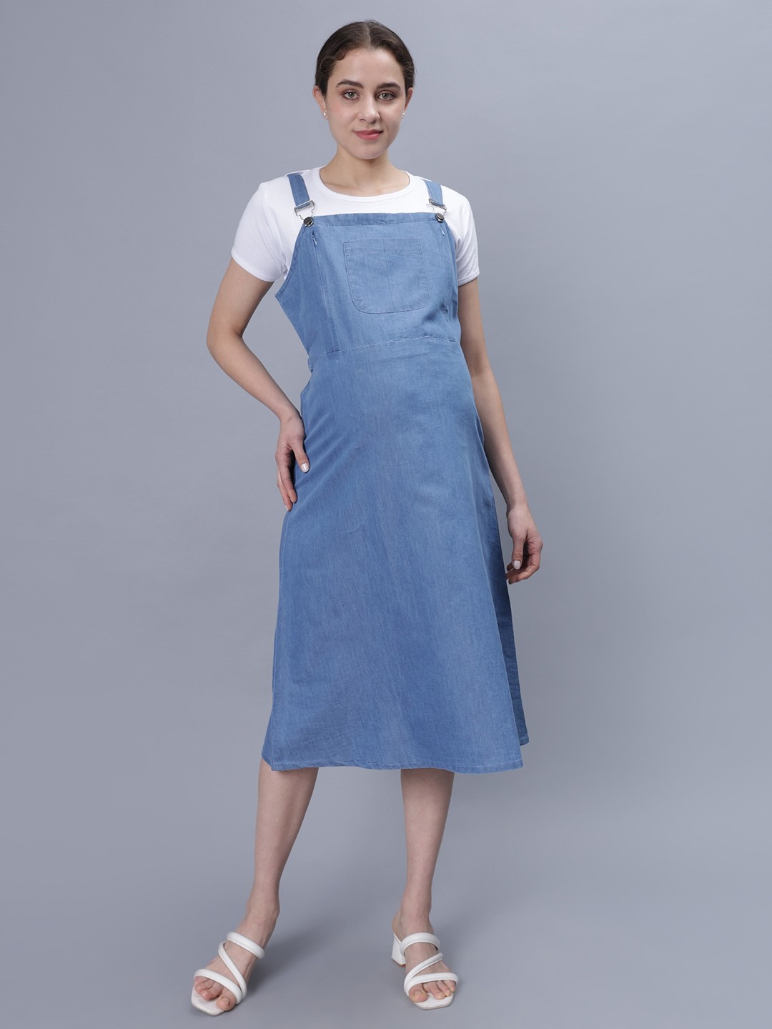 

NIGHTSPREE Maternity Pinafore Midi Dress, Blue