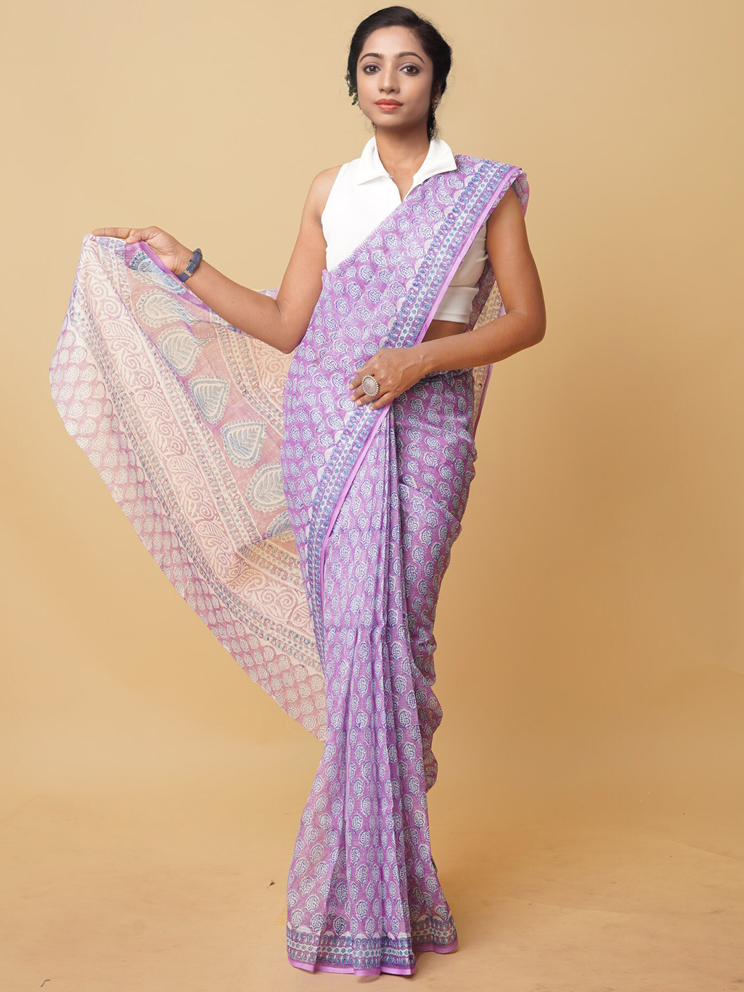 

Unnati Silks Ethnic Motifs Silk Cotton Handloom Kota Saree, Purple