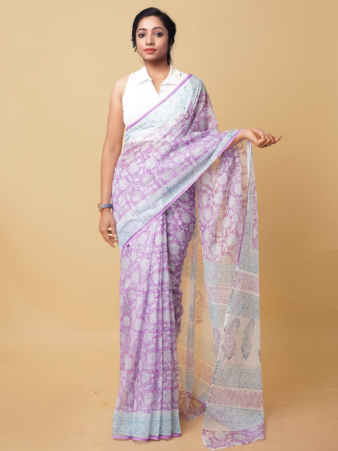 

Unnati Silks Floral Silk Cotton Handloom Kota Saree, Purple