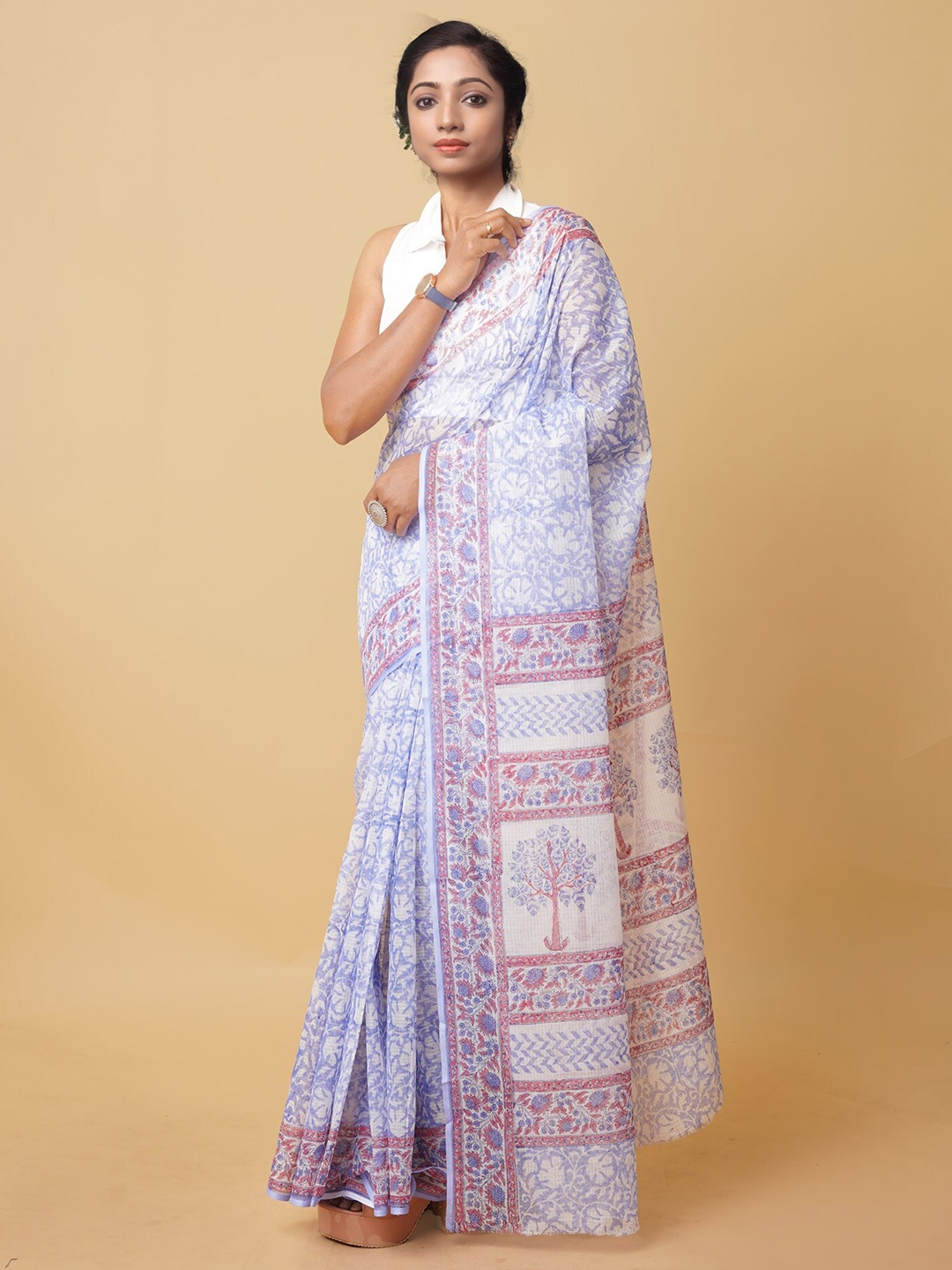

Unnati Silks Ethnic Motifs Silk Cotton Handloom Kota Saree, Blue