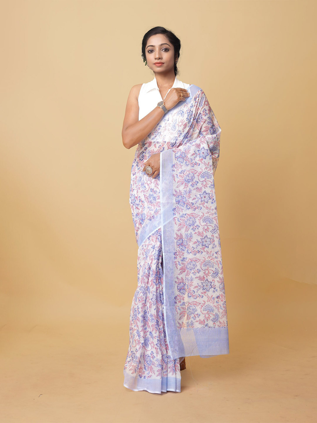 

Unnati Silks Ethnic Motifs Silk Cotton Handloom Kota Saree, White