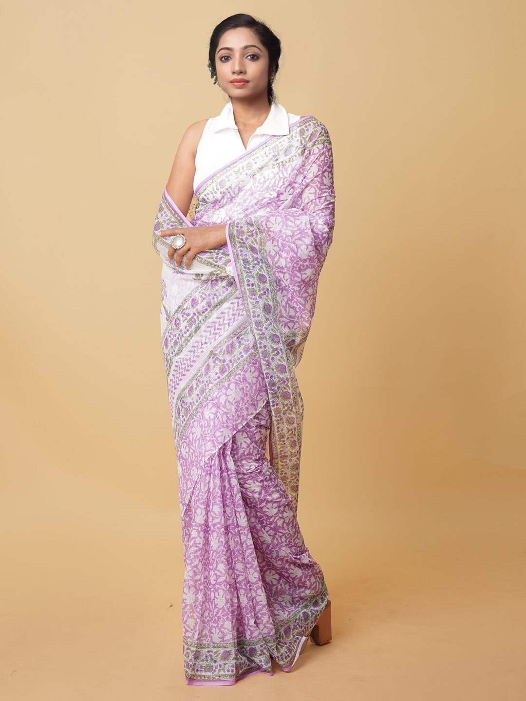 

Unnati Silks Ethnic Motifs Silk Cotton Handloom Kota Saree, Purple