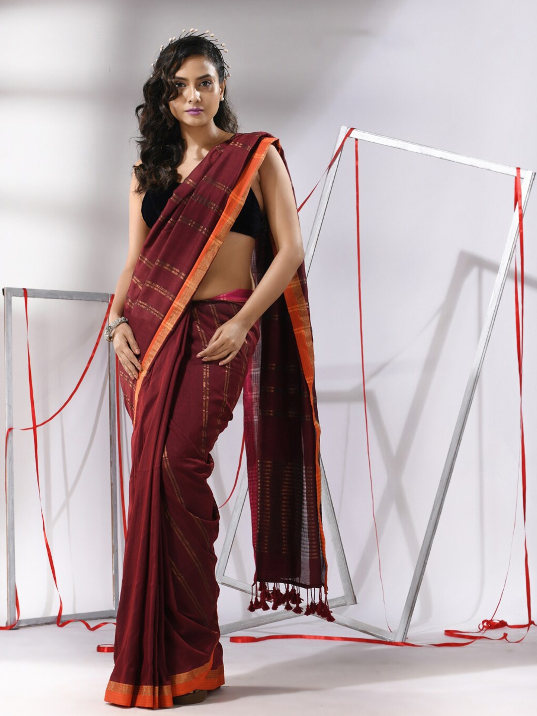 

Charukriti Ethnic Motifs Woven Design Pure Cotton Saree, Maroon