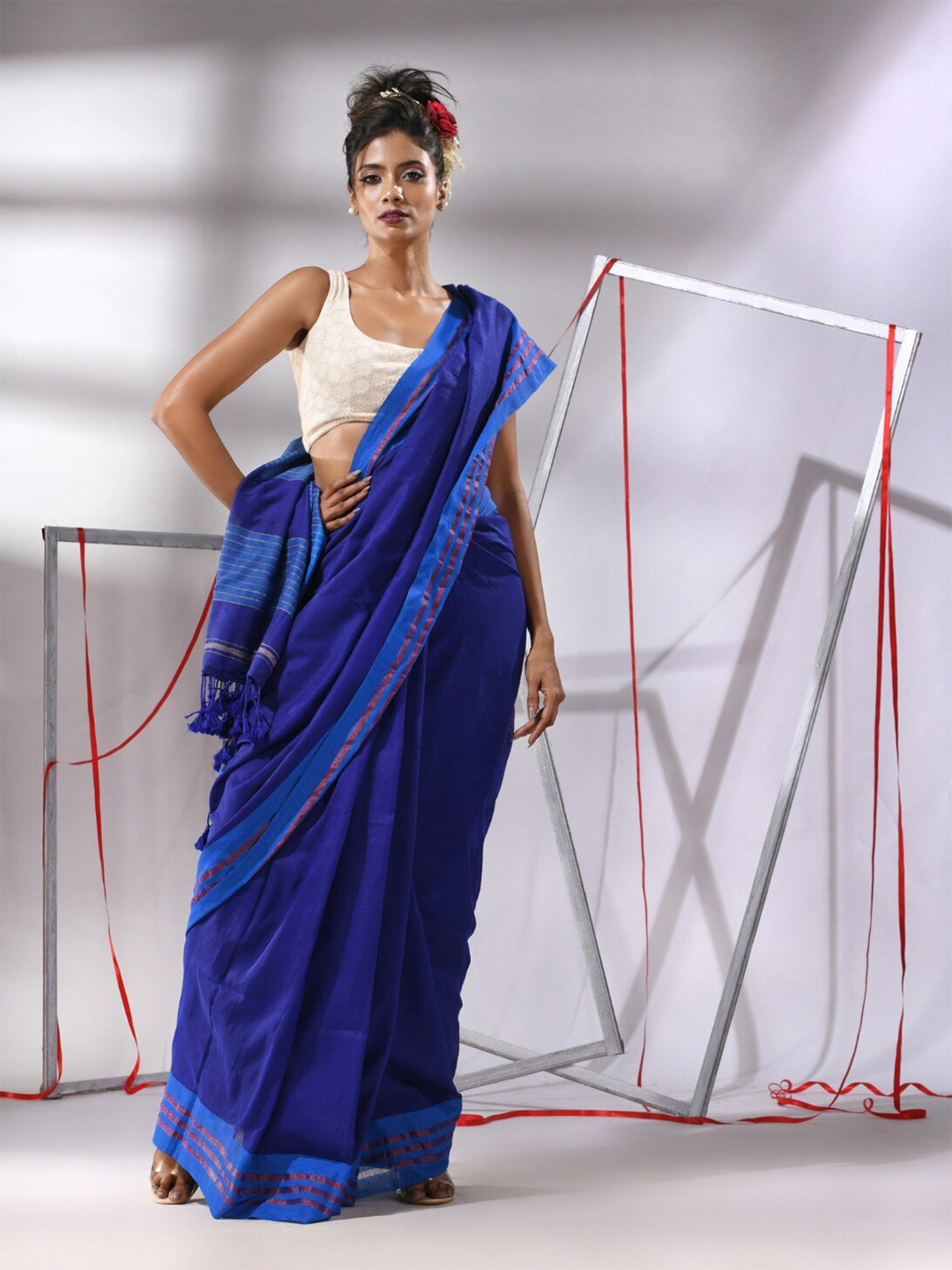 

Charukriti Zari Pure Cotton Saree, Blue