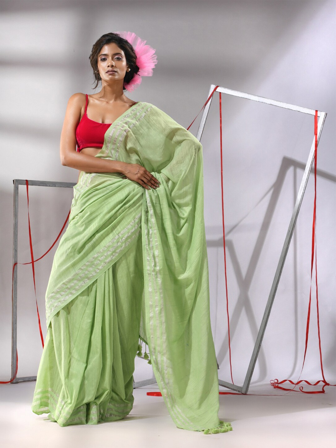 

Charukriti Zari Pure Cotton Saree, Green