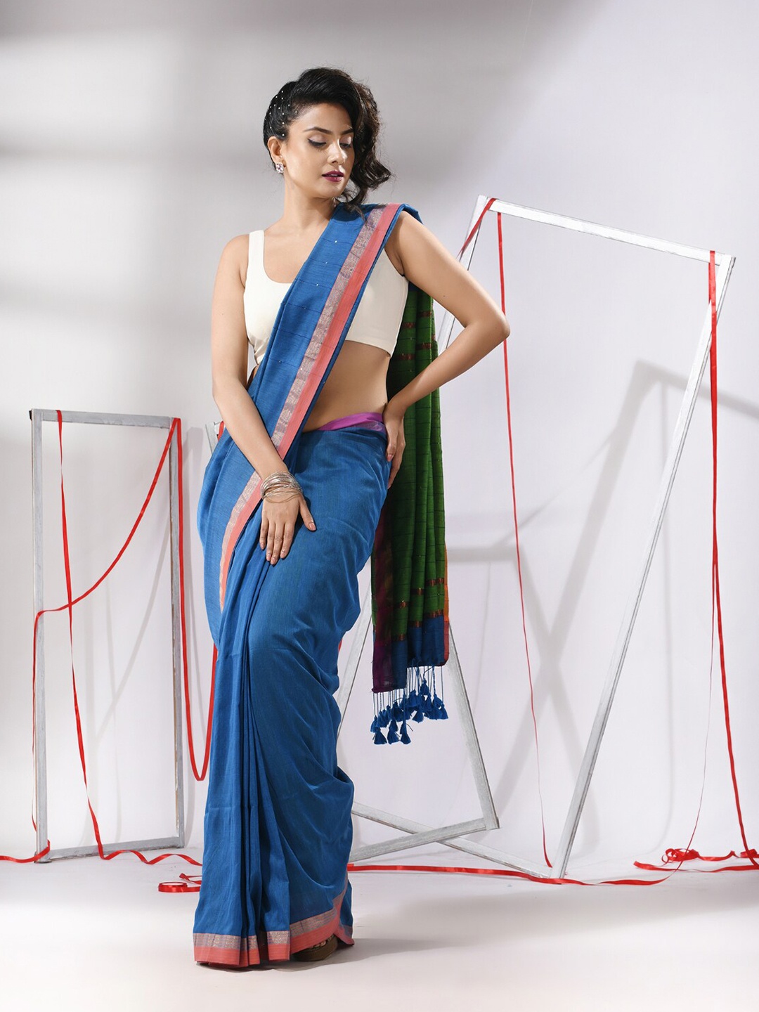 

Charukriti Embellished Sequinned Pure Cotton Saree, Blue