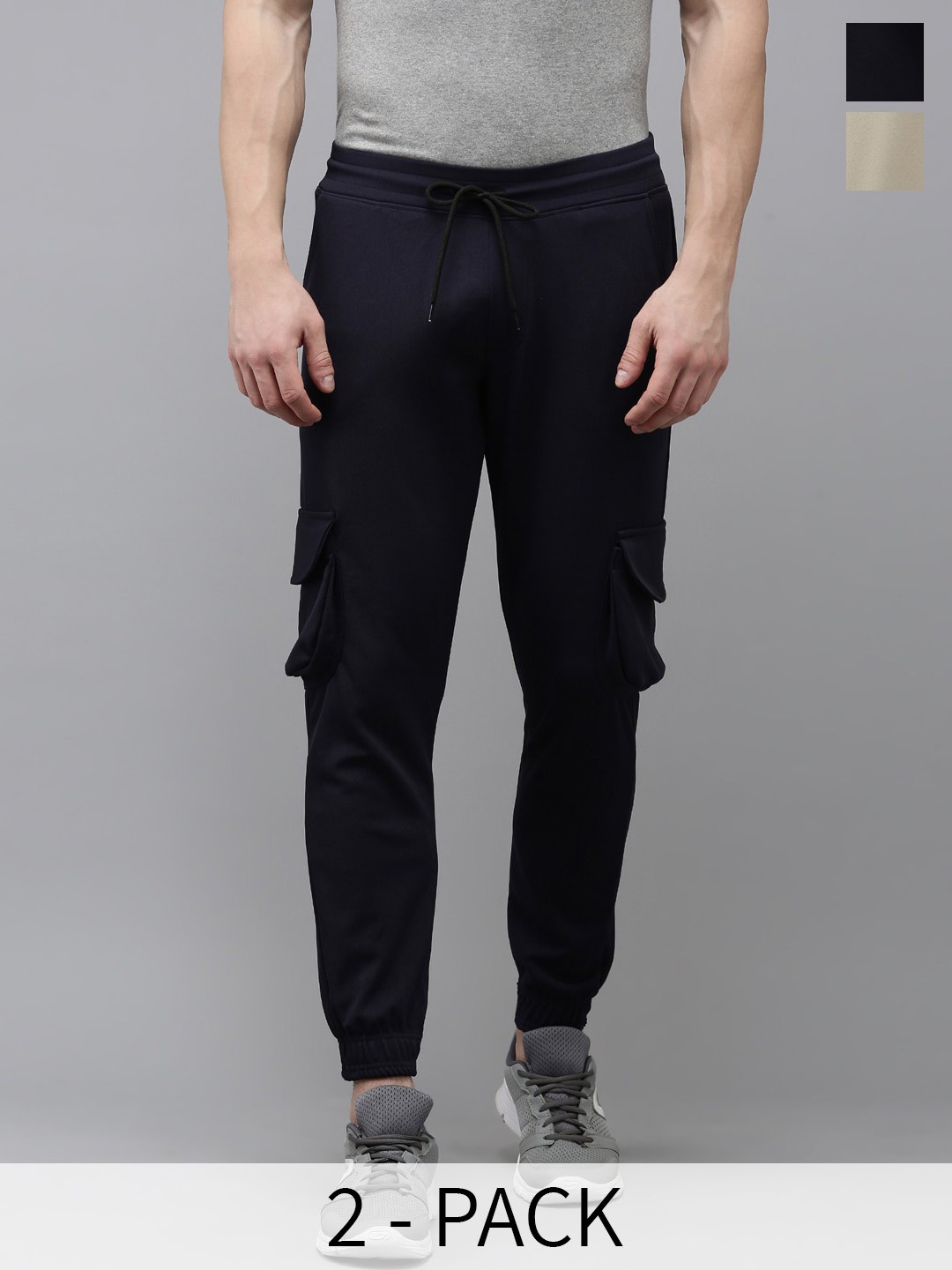 

MADSTO Men Pack Of 2 Cotton Joggers, Navy blue