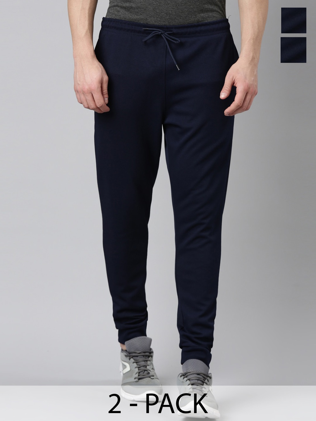 

MADSTO Men Pack Of 2 Cotton Mid-Rise Joggers, Navy blue