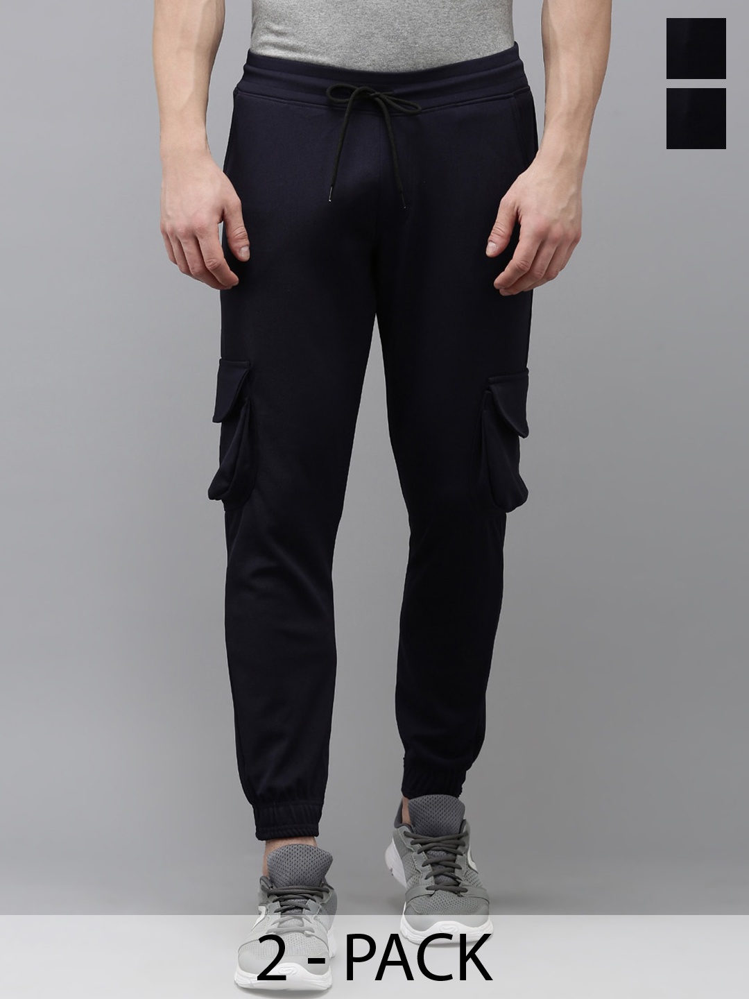 

MADSTO Men Pack Of 2 Cotton Joggers, Black