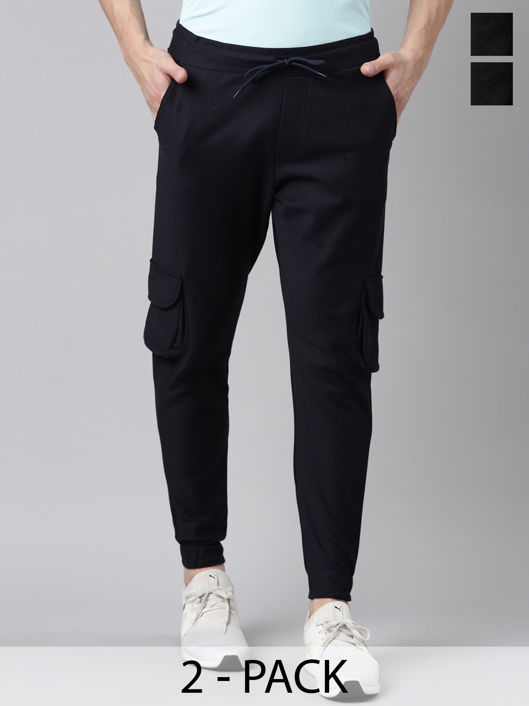 

MADSTO Men Pack Of 2 Regular Fit Cotton Joggers, Navy blue