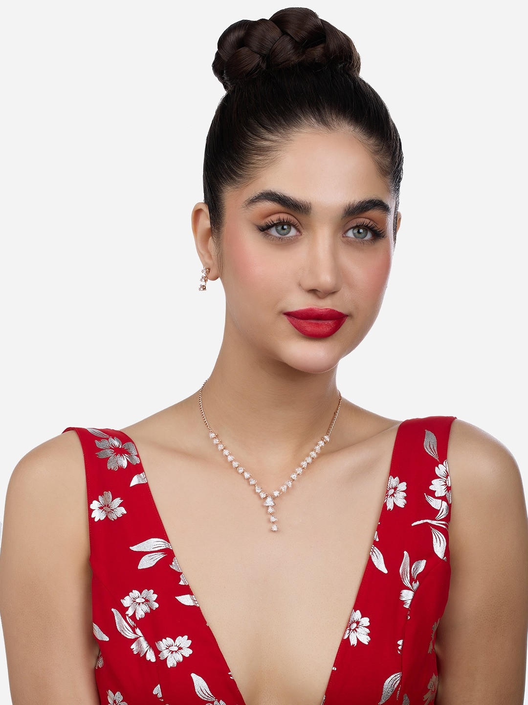 

Zaveri Pearls Rose Gold-Plated Stone-Studded Jewellery Set