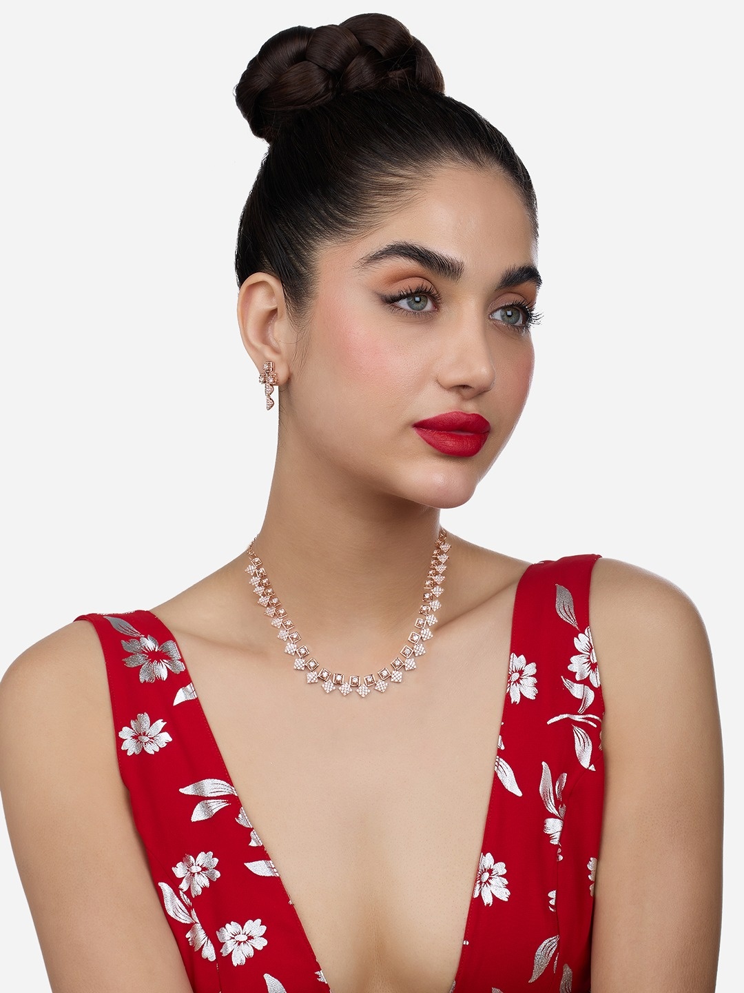 

Zaveri Pearls Rose Gold-Plated Cubic Zirconia-Studded Jewellery Set