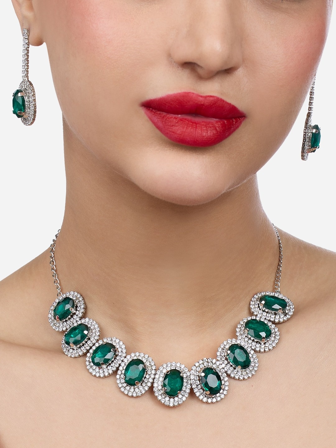 

Zaveri Pearls Silver-Plated Stone Studded Jewellery Set