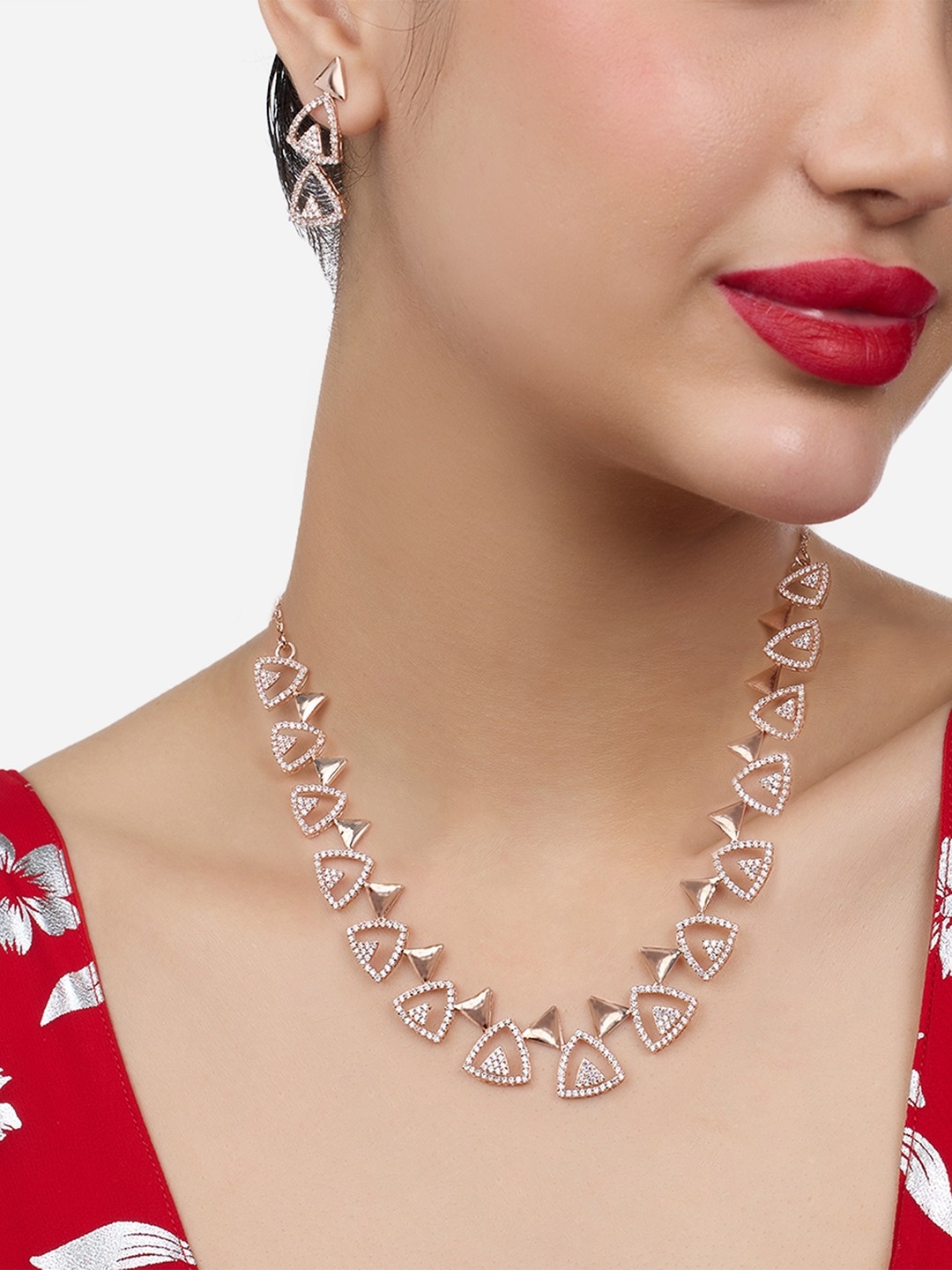 

Zaveri Pearls Rose Gold-Plated Cubic Zirconia-Studded Jewellery Set