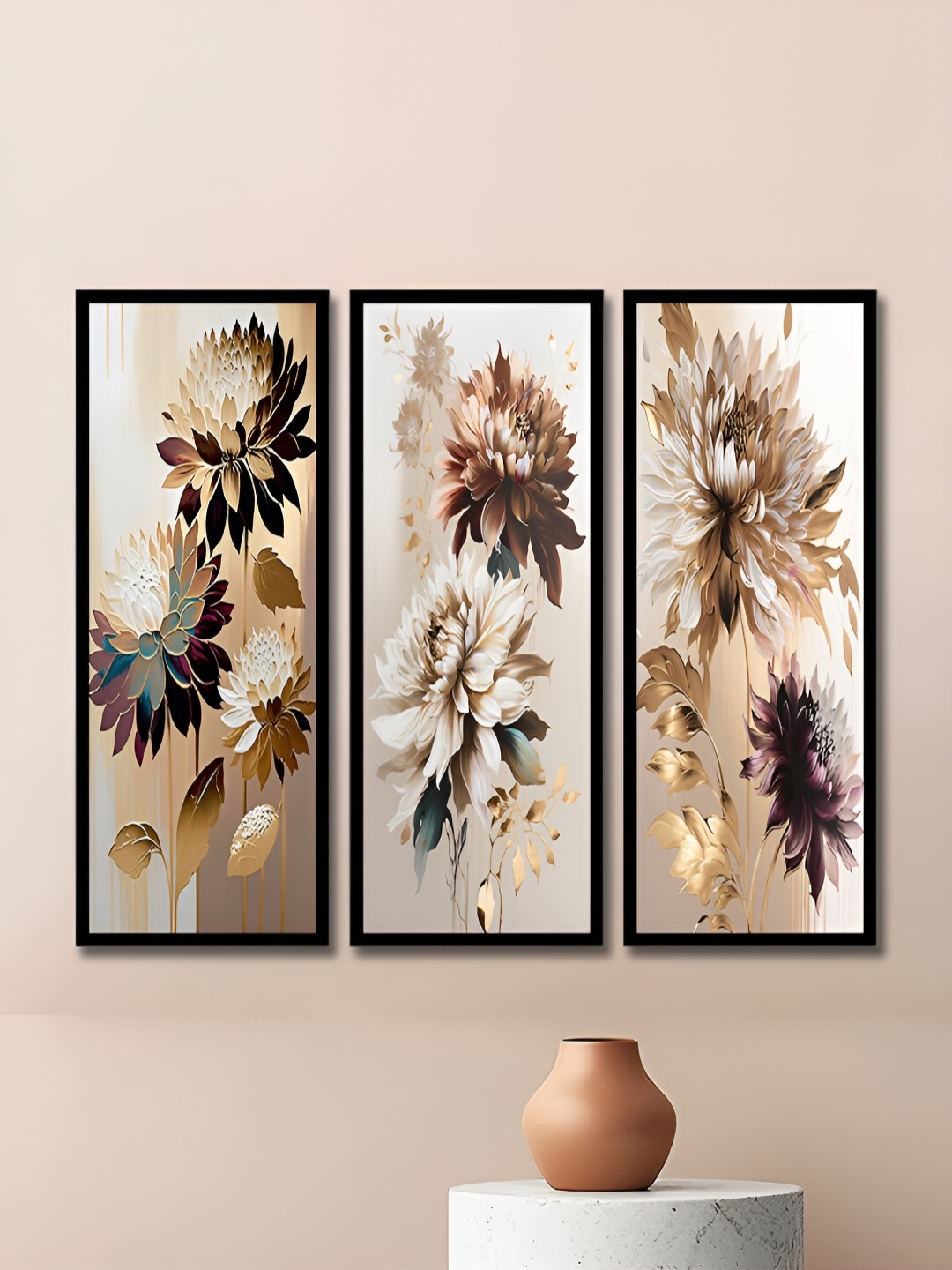 

WENS Black & Beige 3 Pieces Synthetic Wooden Floral and Botanical Paintings Wall Art