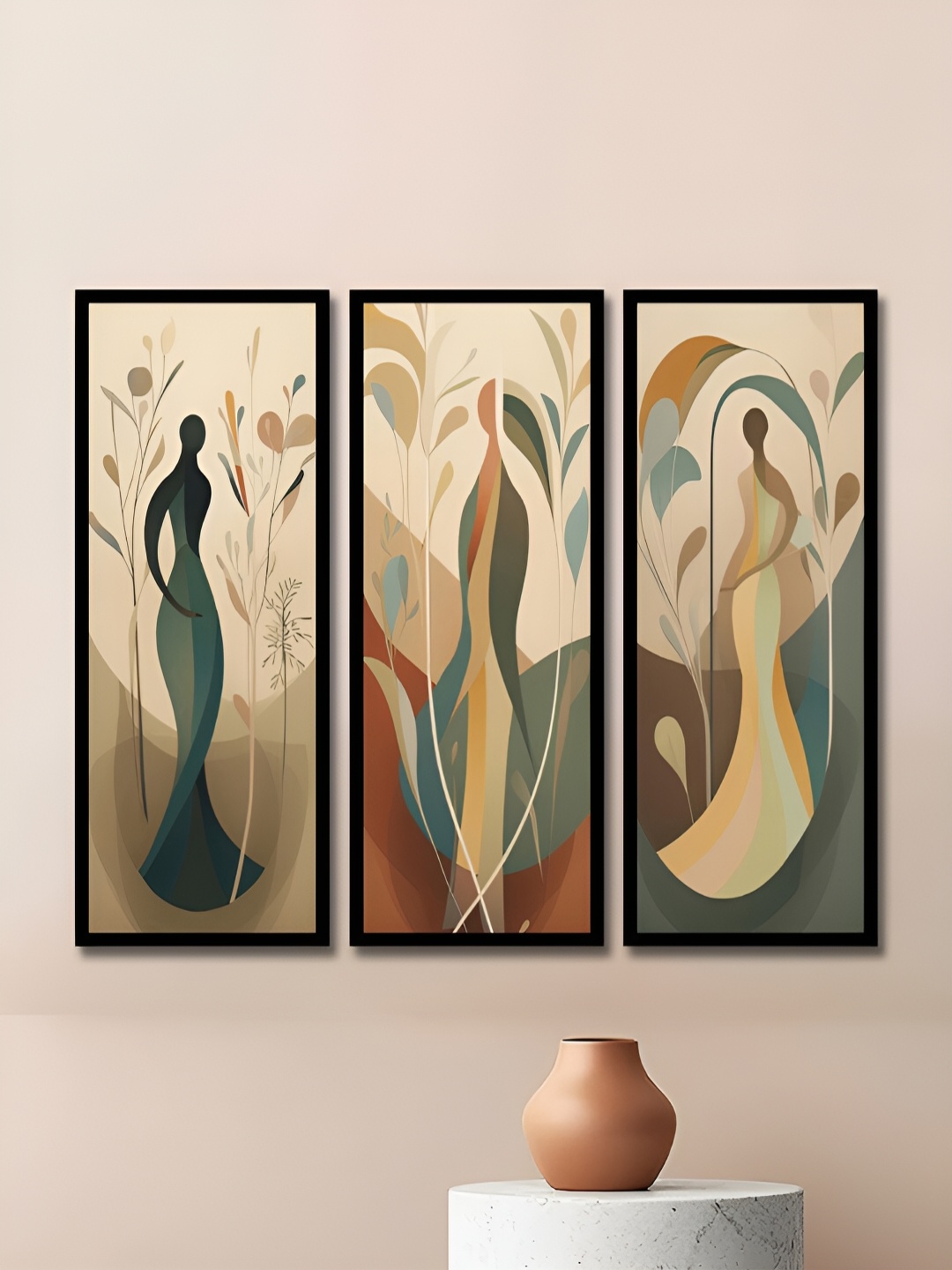 

WENS Black & Beige 3 Pieces Synthetic Wooden Paintings Wall Art