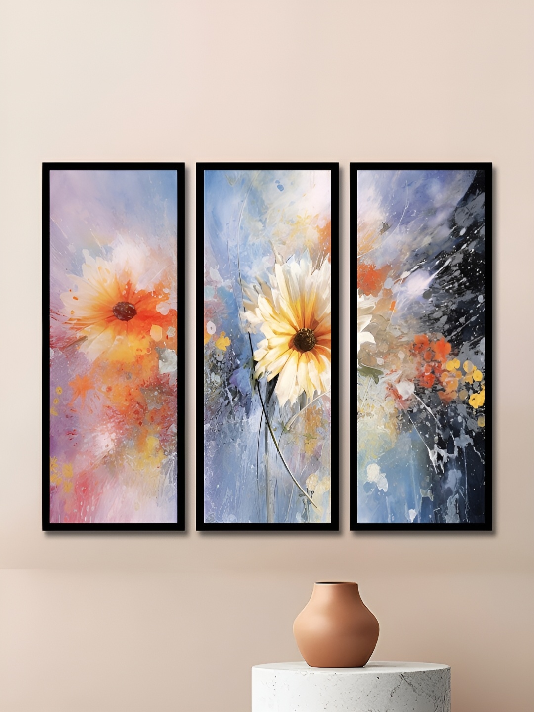 

WENS Blue & Orange 3 Pieces Synthetic Wooden Floral and Botanical Paintings Wall Art