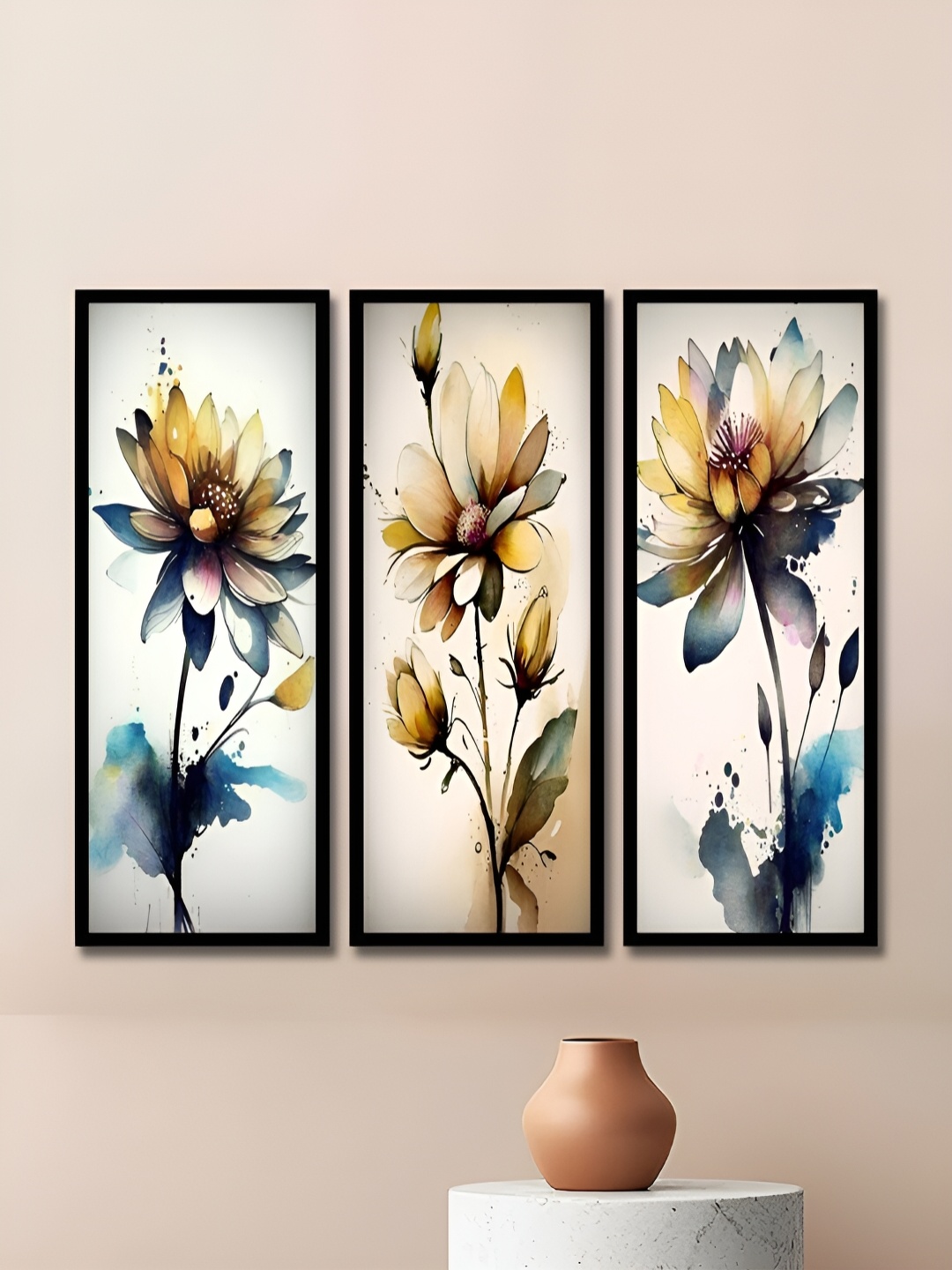 

WENS Black & Blue 3 Pieces Synthetic Wooden Floral and Botanical Paintings Wall Art