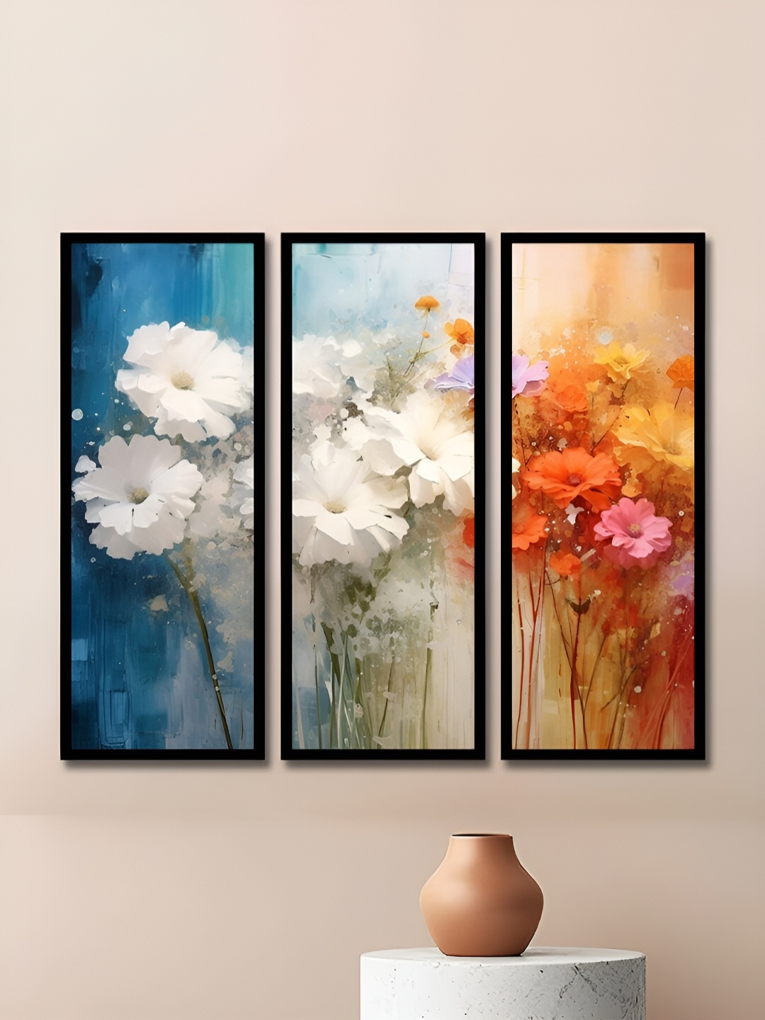 

WENS White & Blue 3 Pieces Synthetic Wooden Floral and Botanical Paintings Wall Art