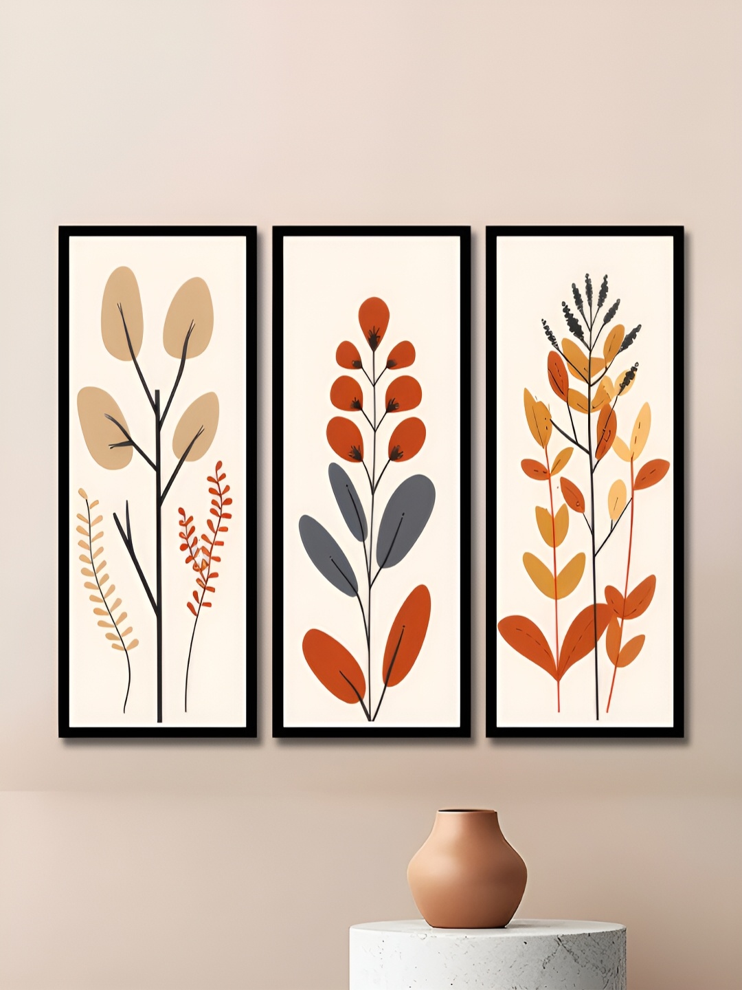 

WENS Off White & Orange 3 Pieces Synthetic Wooden Floral and Botanical Paintings Wall Art