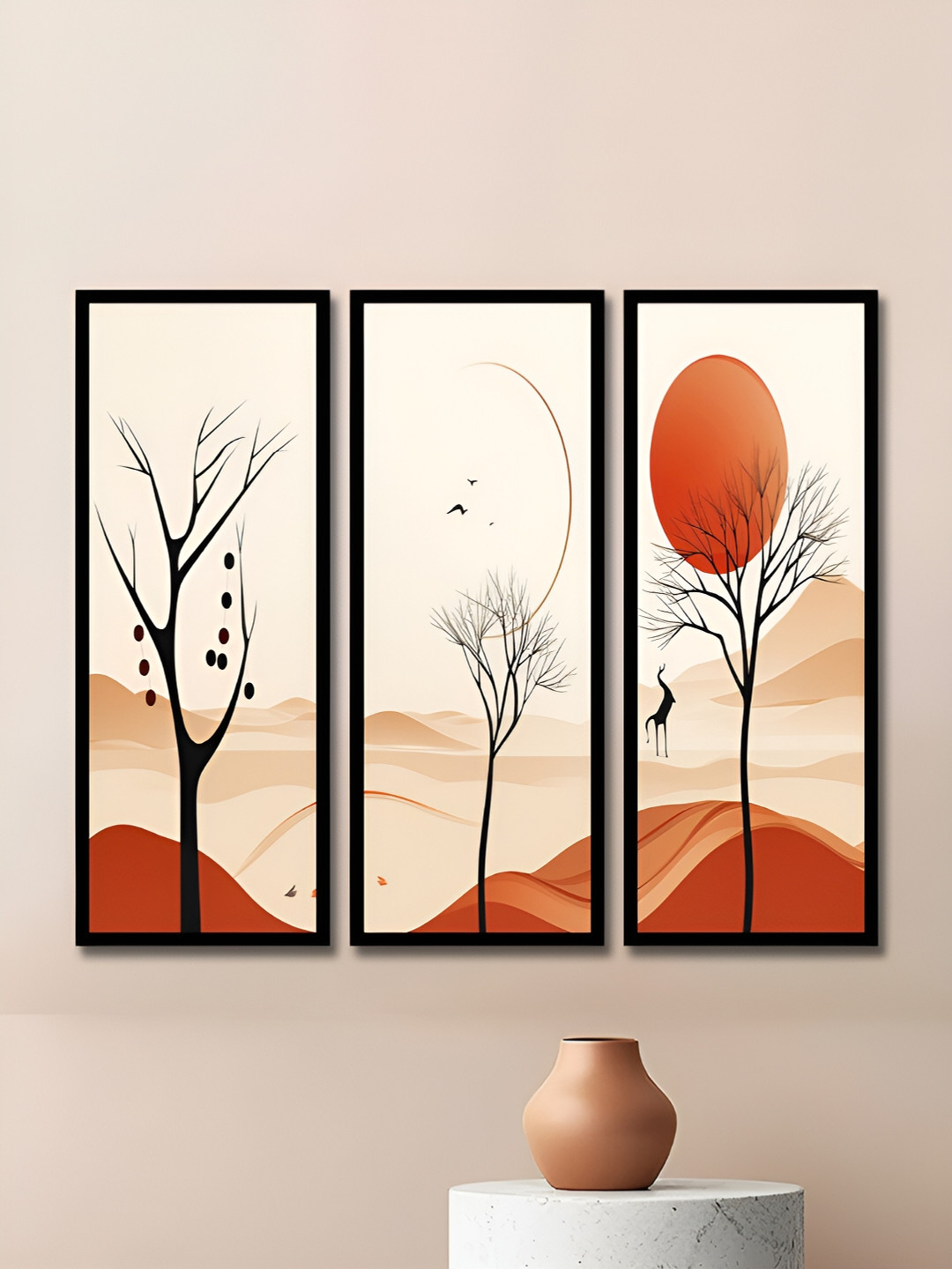 

WENS Black & Beige 3 Pieces Synthetic Wooden Paintings Wall Art