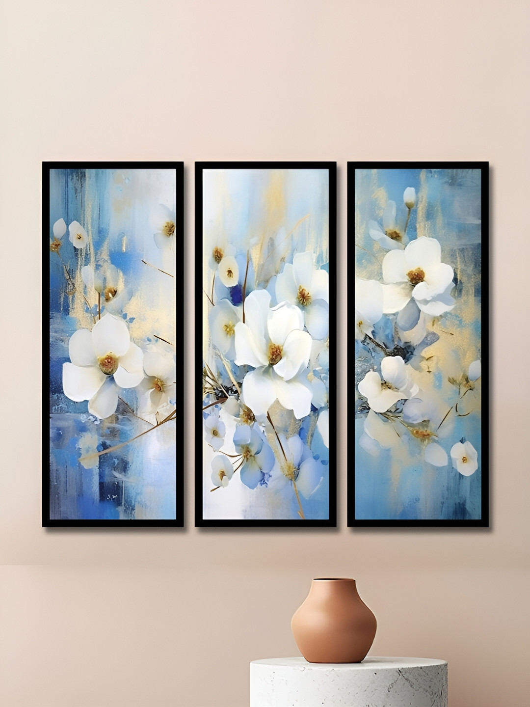 

WENS Blue & White 3 Pieces Synthetic Wooden Floral and Botanical Paintings Wall Art