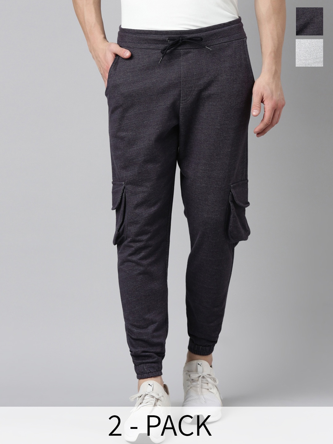 

MADSTO Men Pack Of 2 Cotton Joggers, Grey melange