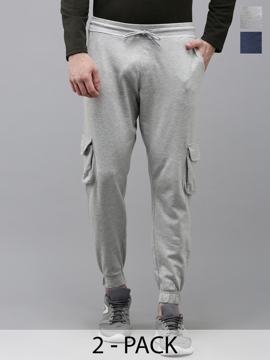 

MADSTO Men Pack Of 2 Regular Fit Cotton Joggers, Blue