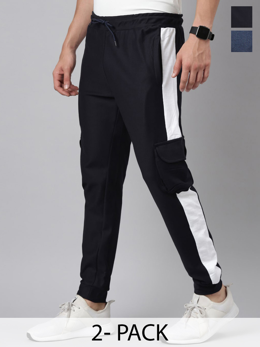 

MADSTO Men Pack Of 2 Regular Fit Cotton Joggers, Blue